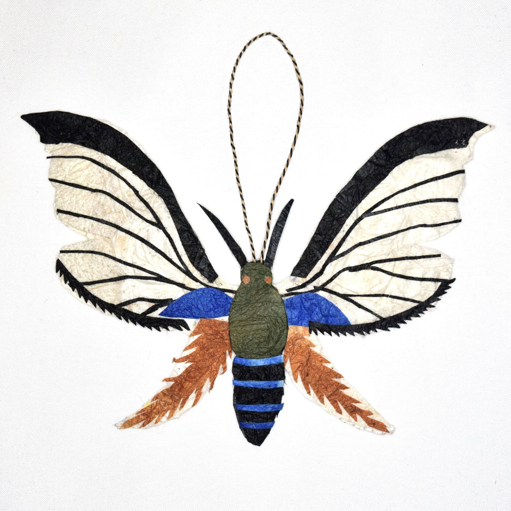 Handmade Madagascar Silk Moth Butterfly Holiday Ornament, Miniature Artwork, Fair Trade, Wildlife Friendly Eco Friendly Gift Decor