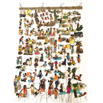 Handmade collage wall hanging artwork colorful village people, 24"x36" intricate detail, Madagascar cocoon silk and raffia, one of a kind original.