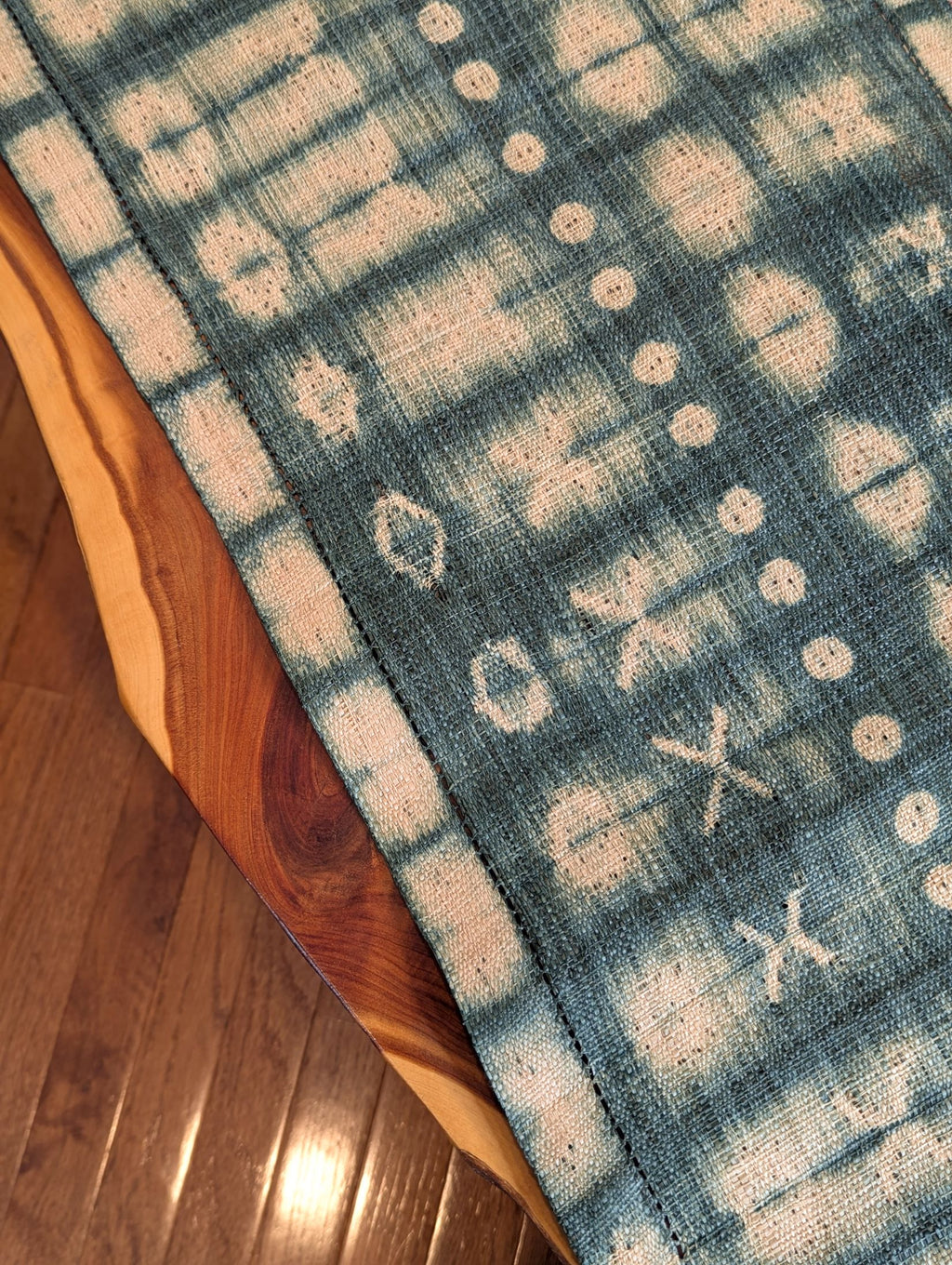 Handmade fair trade green raffia placemats, shibori dyed, artisan crafted. 14"x19" pair of two.