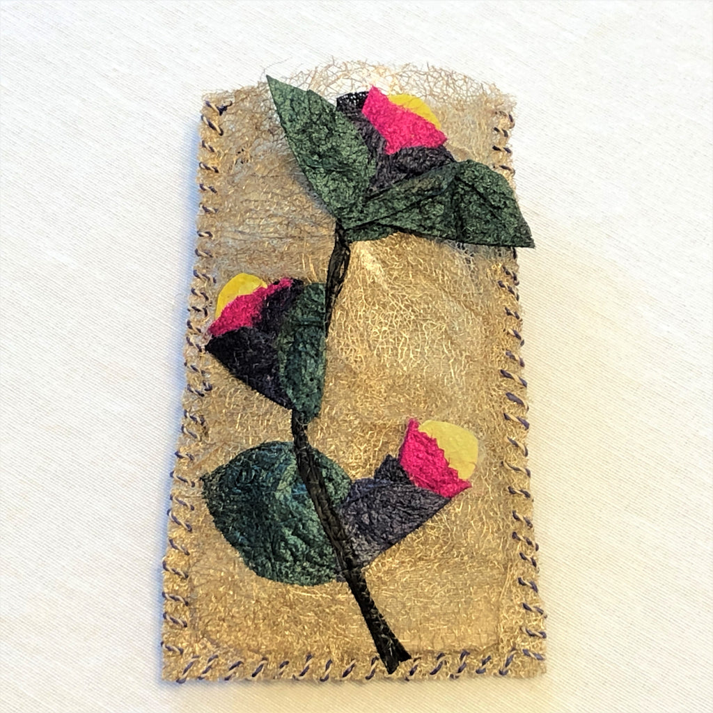 Madagascar wild silk lavender sachet with flower art collage, fair trade, handmade, refillable, tree orchid design