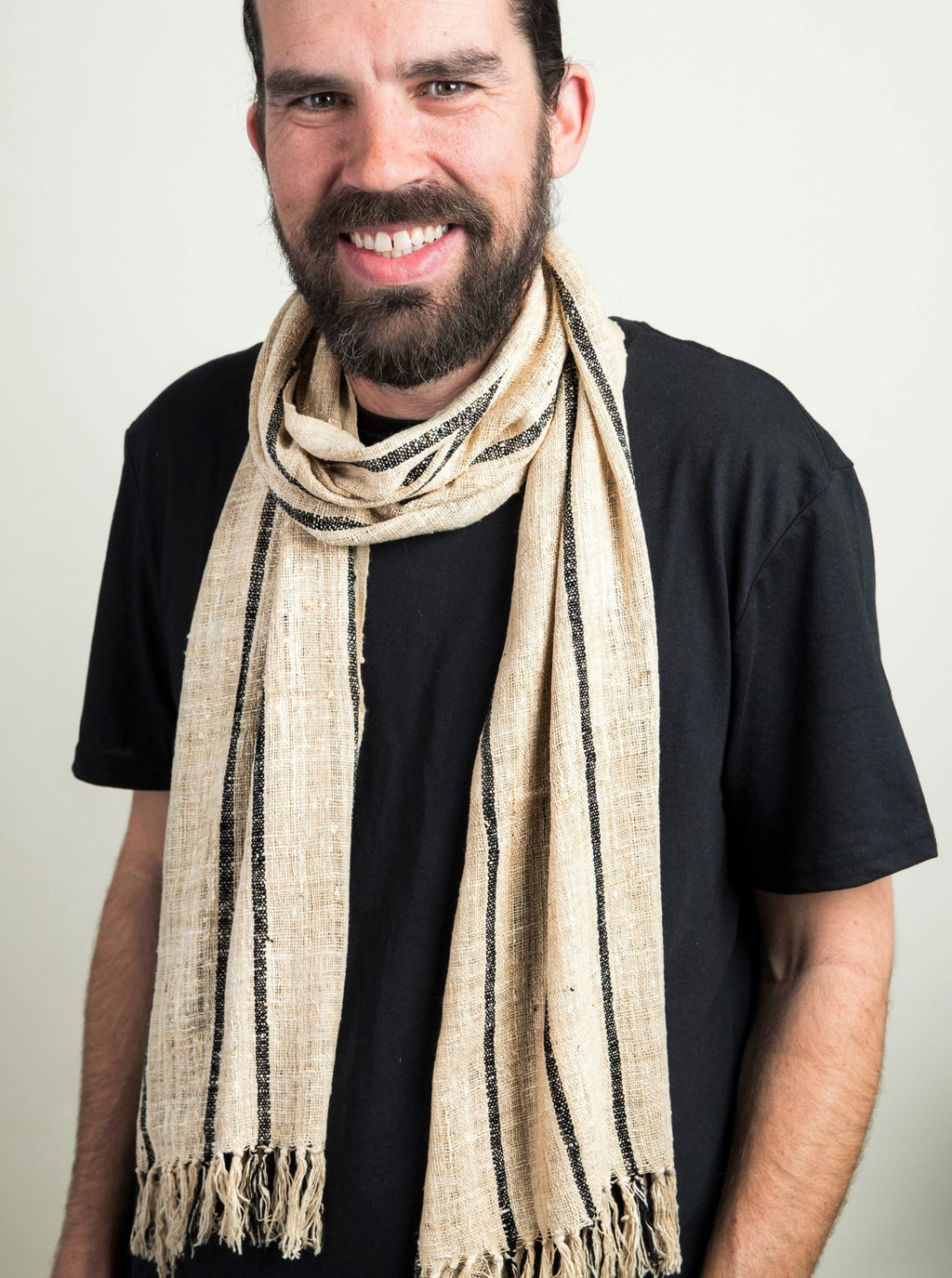 Off-White and Black Striped Silk Scarf for Women and Men