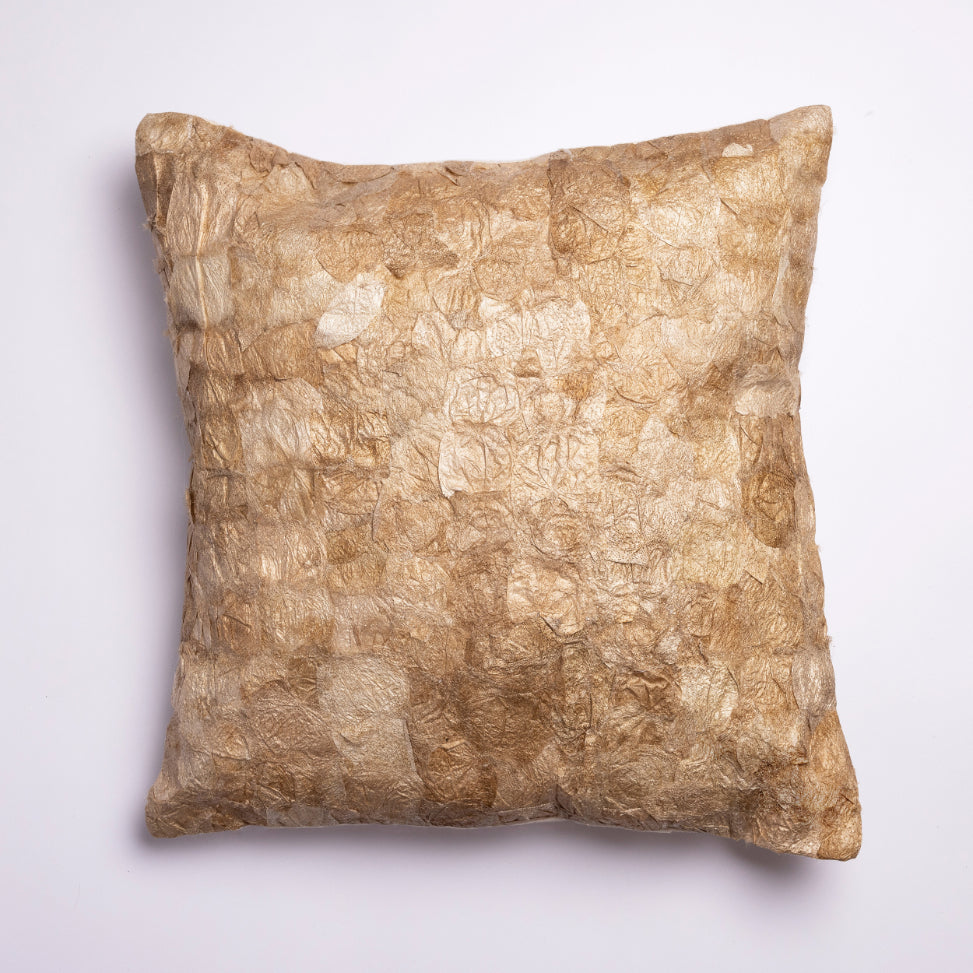 Ethically made fair trade undyed natural Madagascar wild silk cocoon throw pillow