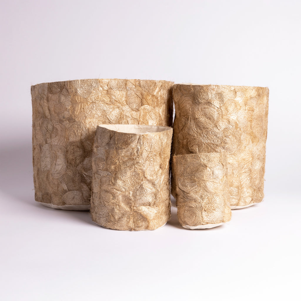 Handmade hand-crafted fair trade decorative silk baskets home decor in undyed wild Madagascar silk, multiple sizes 4"x5", 6"x7", 8"x10", 10"x12" baskets