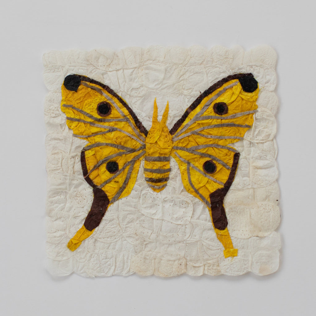 Fair Trade Handmade Ethically Sourced Madagascar Silk Moth Butterfly Wall Art Wall Decor Yellow and White