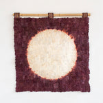 Ethically made fair trade handmade Madagascar wild silk Blood Moon wall hanging wall art in burgundy wine deep red and ivory white rustic modern home decor 18"x18" or 24"x24"
