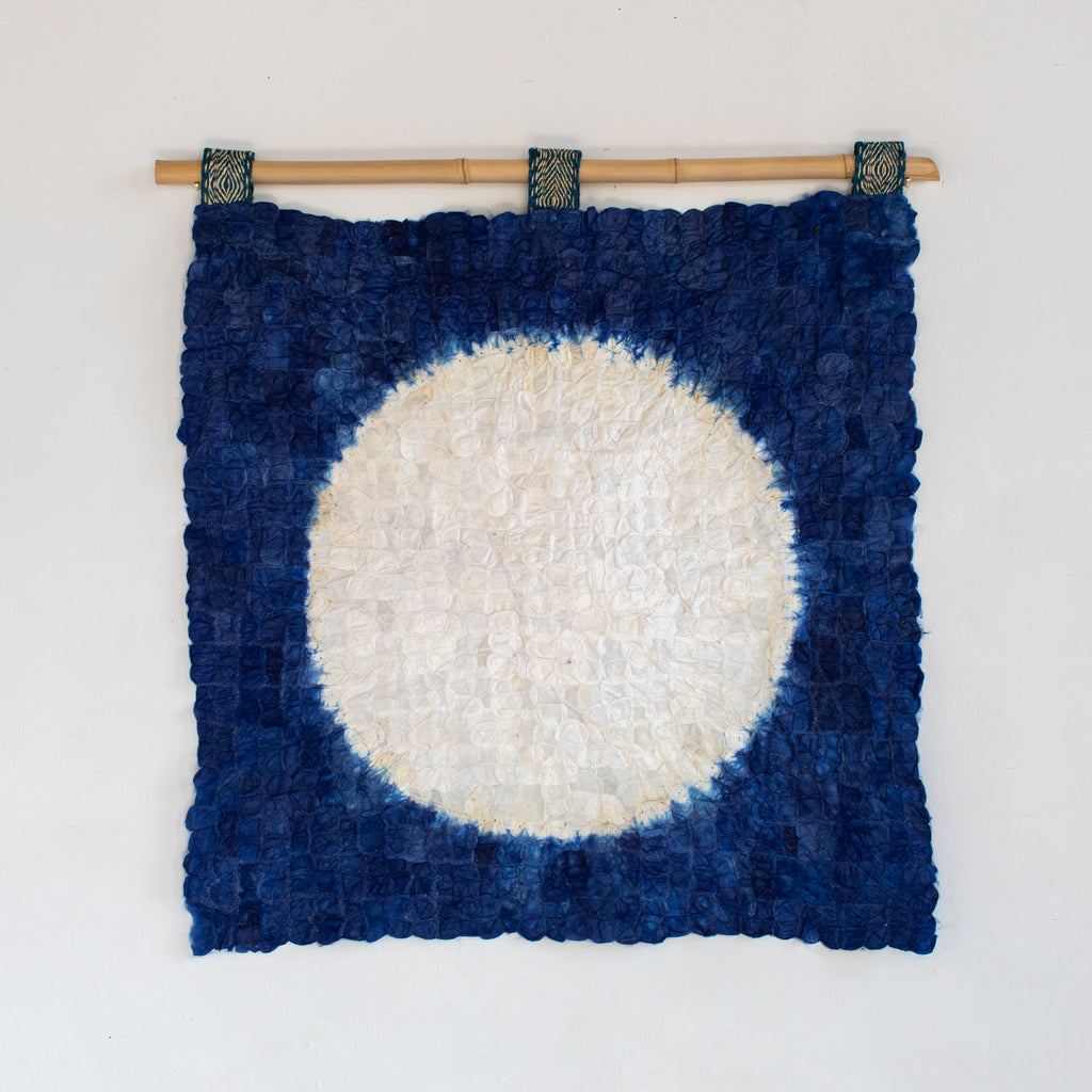 Far Trade Madagascar silk blue and white sun moon wall hanging wall art home decor