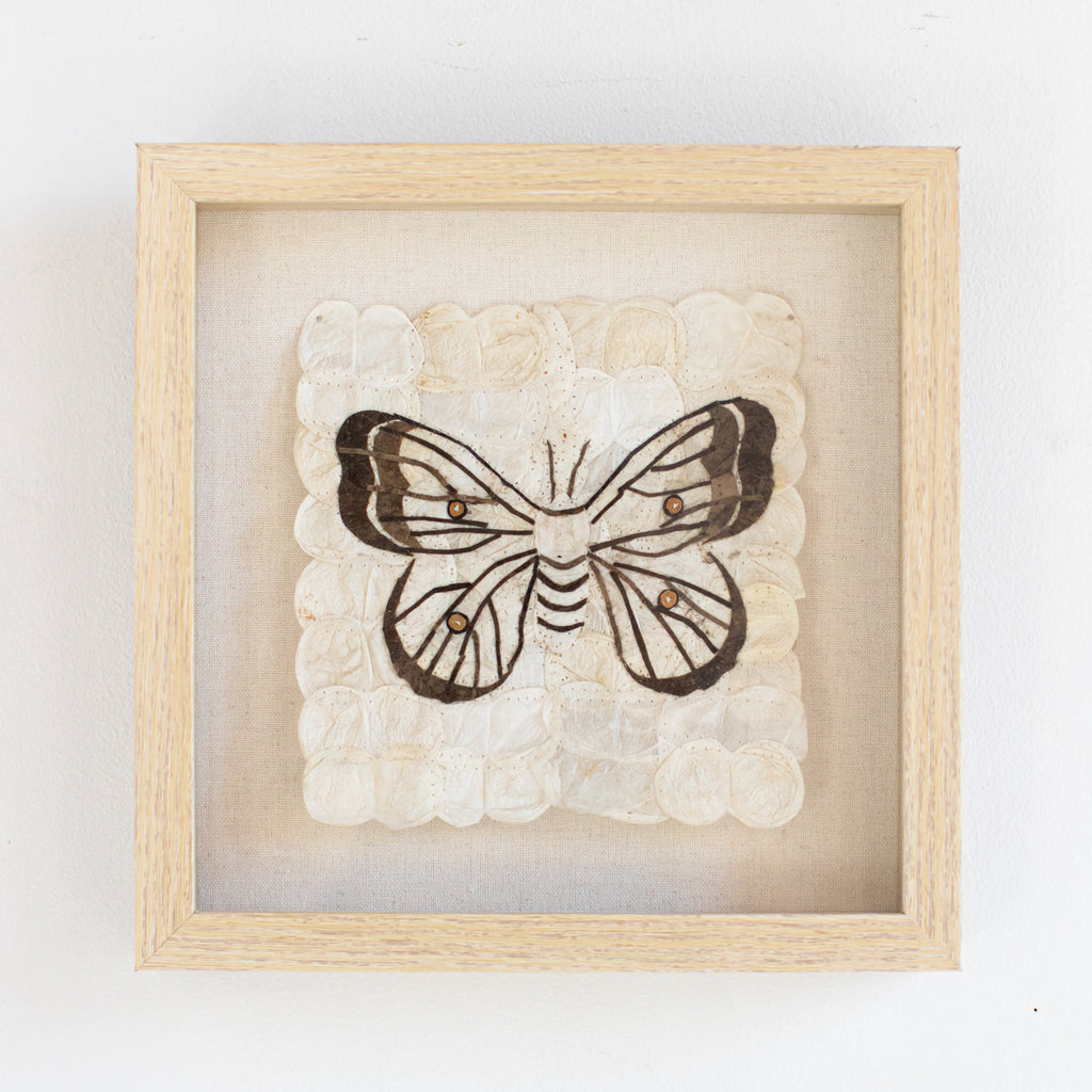 White Black and Brown Handmade Fair Trade Raw Silk Butterly Wall Decor Wall Art Small Tapestry