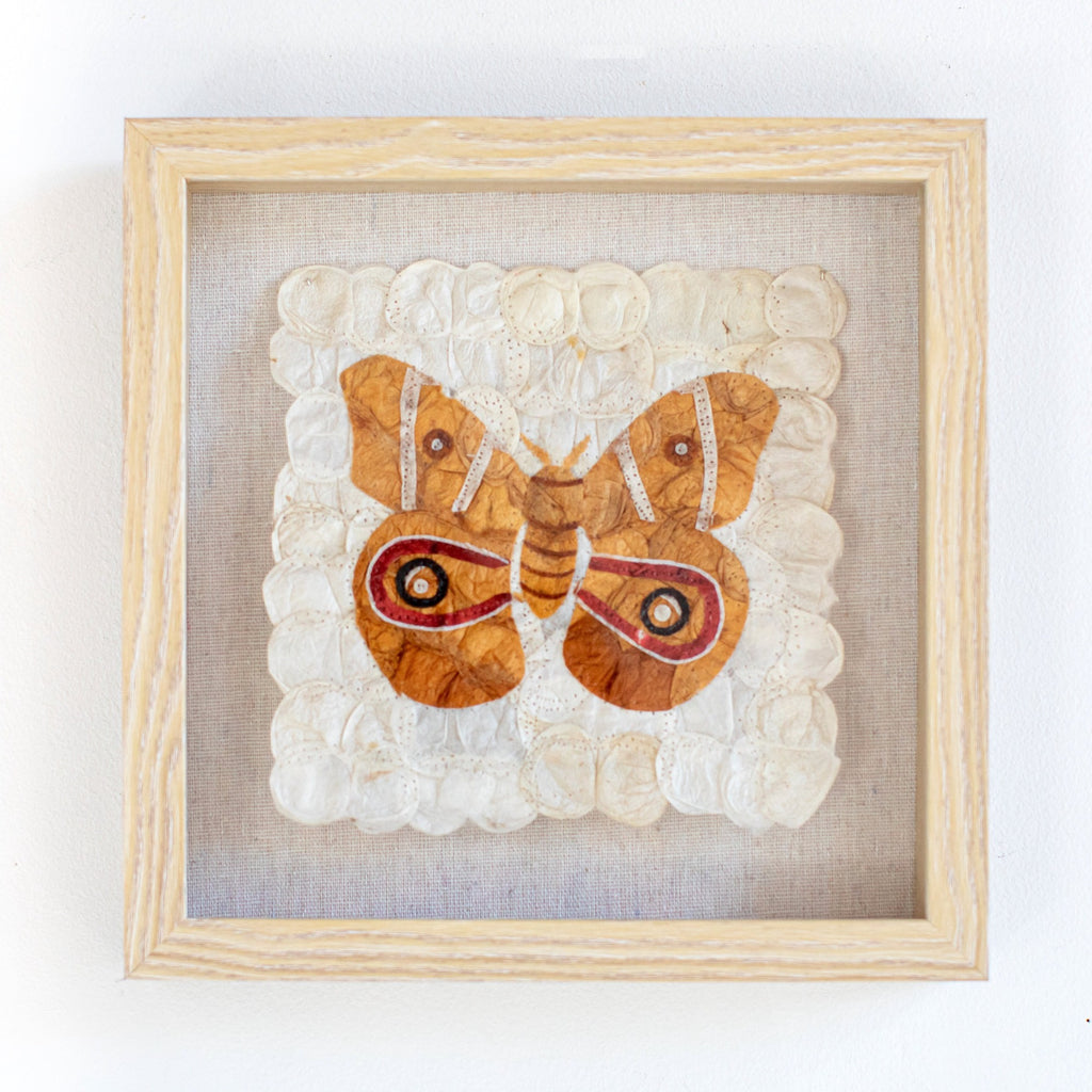 Handmade Fair Trade White and Brown Madagascar Silk Butterfly Wall Hanging Decor Tapestry