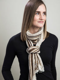 Organic Natural Dyed Silk Scarves for Women and Men, White Khaki and Chocolate Brown Stripe