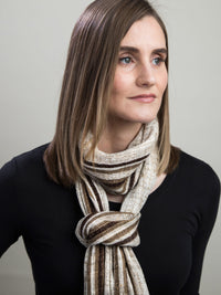 Organic Natural Dyed Silk Scarves for Women and Men, White Khaki and Chocolate Brown Stripe