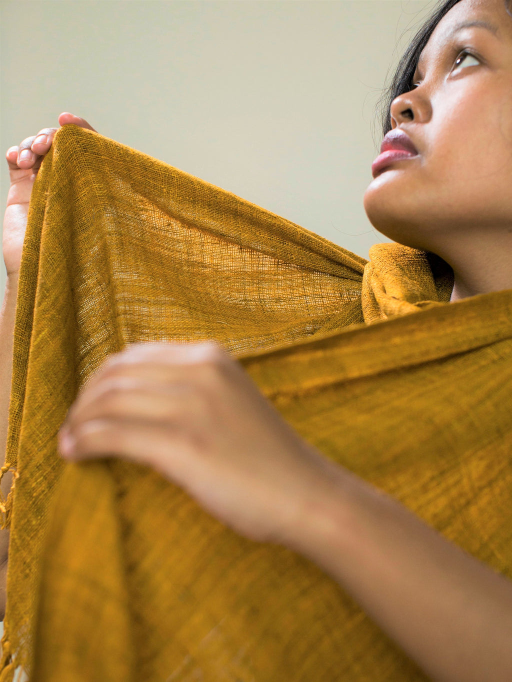 Organic Natural Dyed Wild Silk Scarf for Women or Men, Saffron Gold Yellow