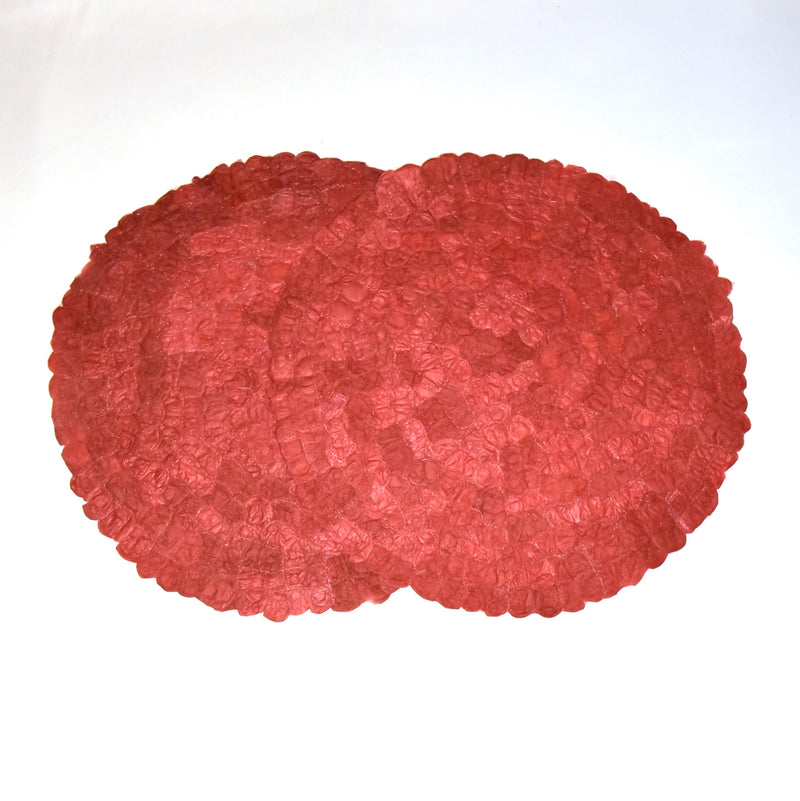 Handmade fair trade sustainably sourced ecofriendly Madagascar silk charger placemat, set of 2, terracotta rose red coral pink