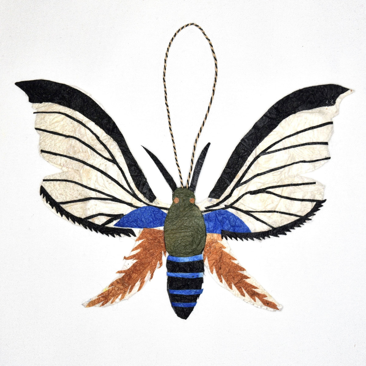 Handmade Madagascar Silk Moth Butterfly Holiday Ornament, Miniature Artwork, Fair Trade, Wildlife Friendly Eco Friendly Gift Decor