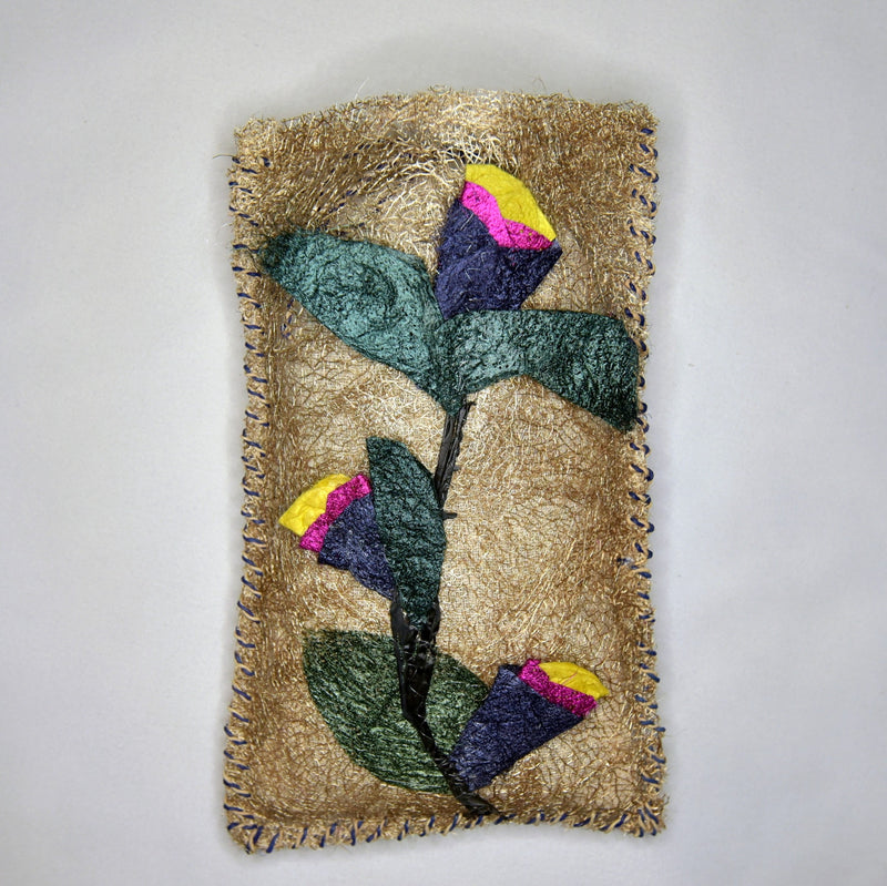 Madagascar wild silk lavender sachet with flower art collage, fair trade, handmade, refillable, tree orchid design