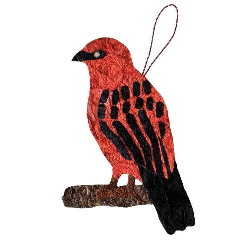 Madagascar Silk Bird Ornament - Red Fody