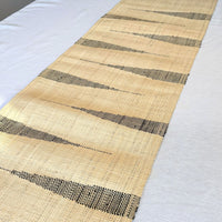 Handwoven Madagascar raffia table runner, black and natural chevron zig zag, handwoven patterning, interlocking weft clasping technique, fair trade eco-friendly wildlife friendly home decor