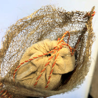 Handmade fair trade Madagascar wild silk lavender sachet with flower art collage, refillable, commelina dayflower design