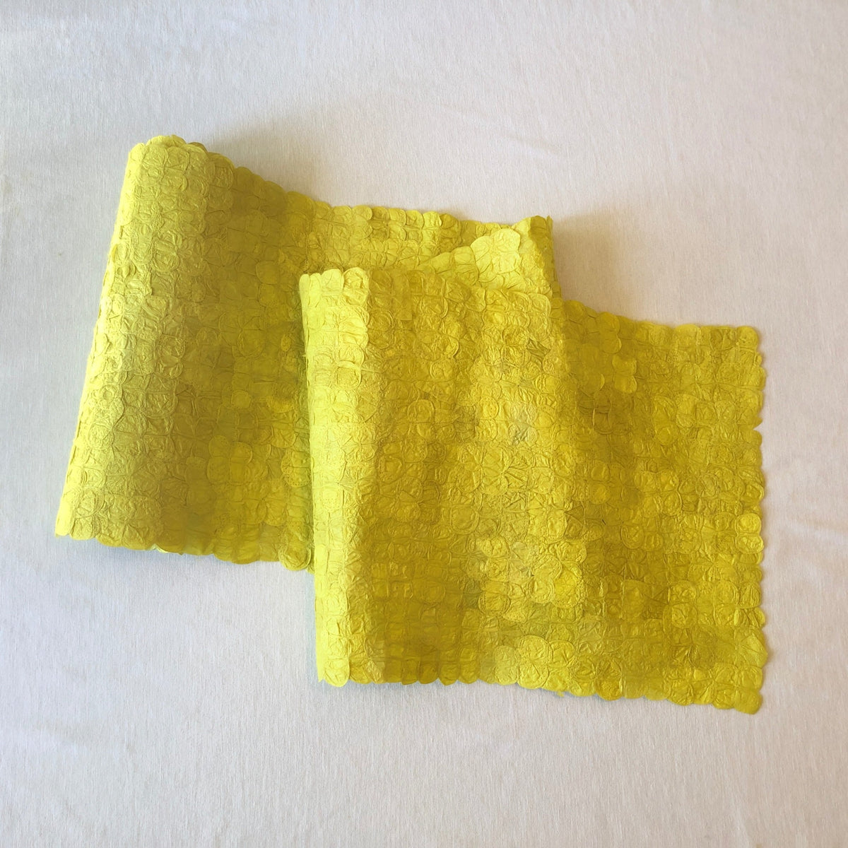 Handmade fair trade sustainably sourced ecofriendly Madagascar silk table runner, 14"x72", chartreuse sunny yellow gold