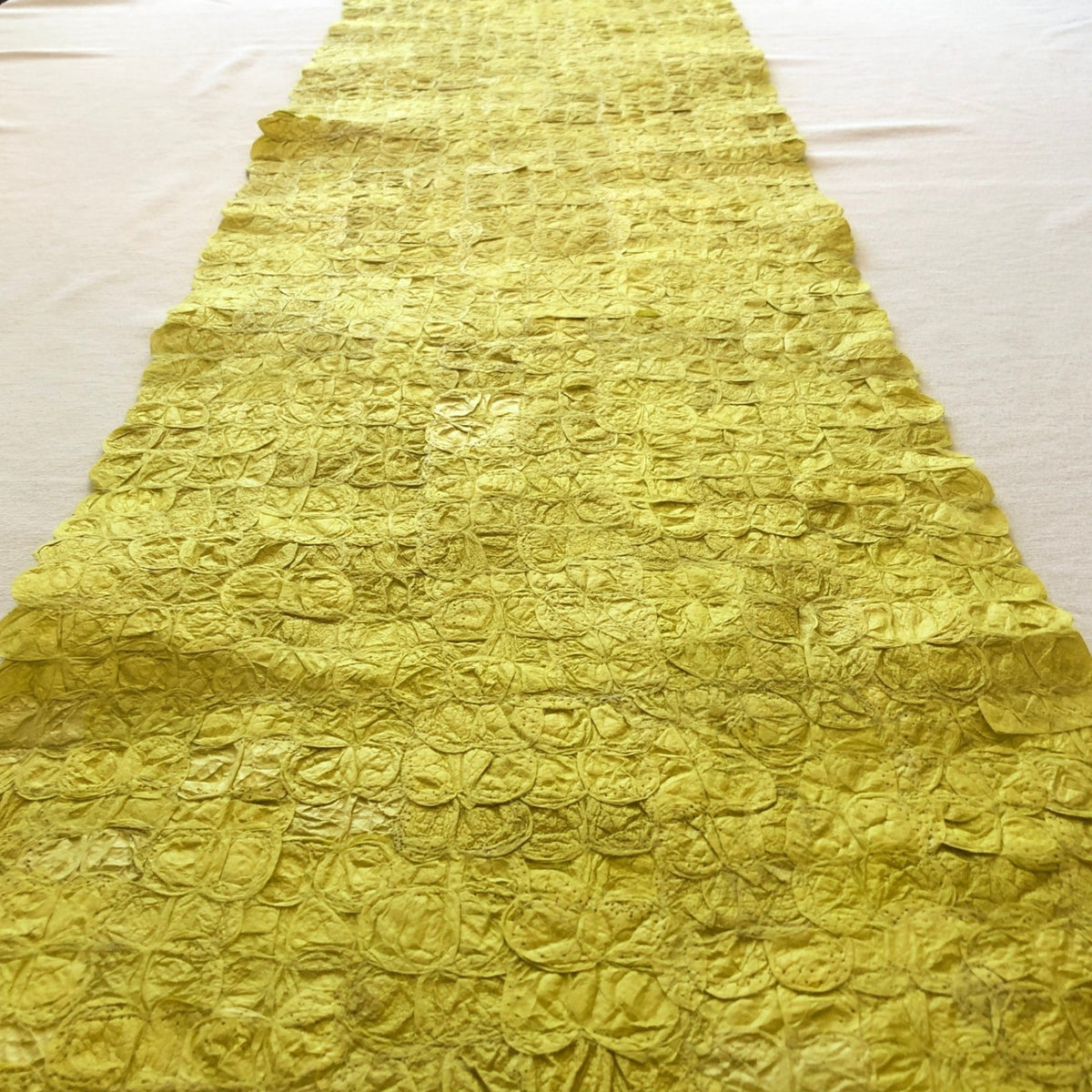 Handmade fair trade sustainably sourced ecofriendly Madagascar silk table runner, 14"x72", chartreuse sunny yellow gold