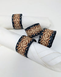 Handwoven raffia napkin ring set of 4, fair trade, wildlife friendly, ecofriendly, handmade, black brown and natural, home decor, table decor.