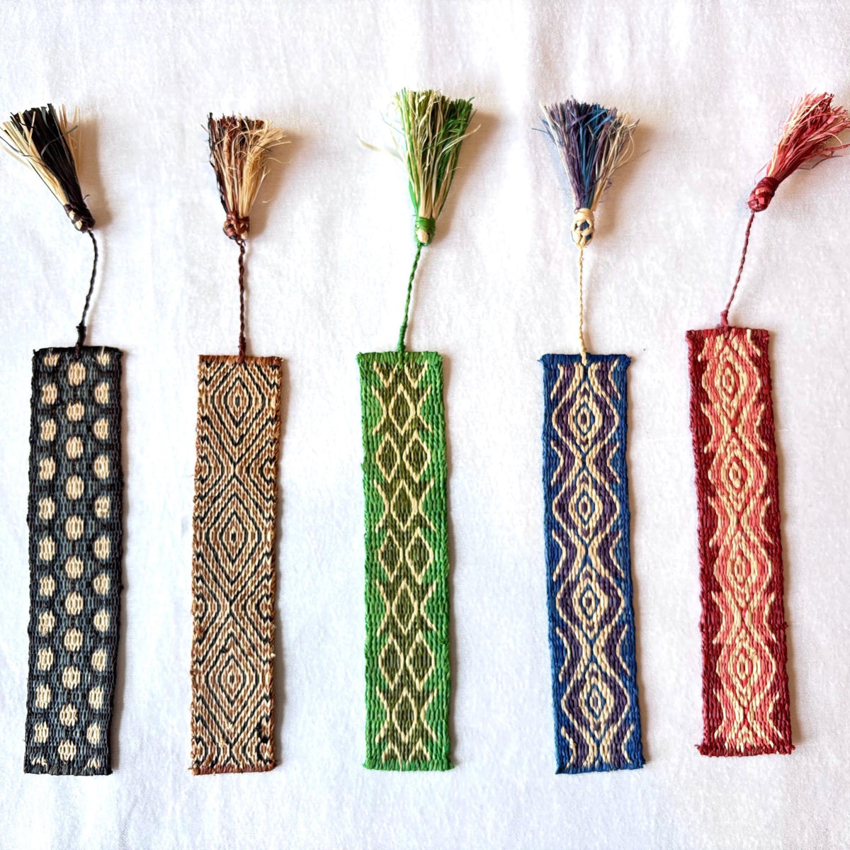 Handwoven raffia bookmarks made in Madagascar