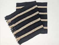 Handwoven Madagascar wild silk scarf. Black and white stripe. Naturally dyed, handmade, and fair trade.