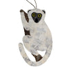 Silky Sifaka Lemur Ornament, white, handmade, fair trade, wildlife friendly, cocoon silk and wild silk, Made in Madagascar. Ethical gift for nature or animal lover.