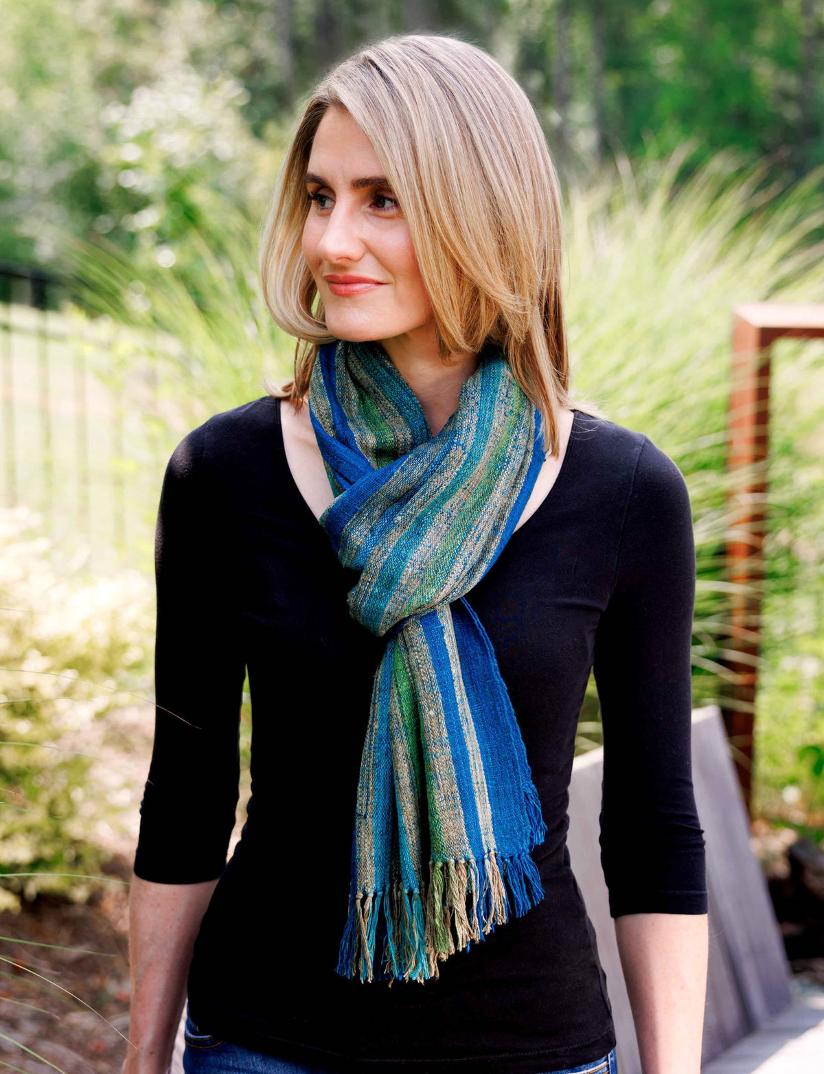 Raw wild silk handwoven scarf, Unisex, Men or Womens Scarf, Mediterranean Blue, Teal, Turquoise, Green, one of a kind unique, Fair Trade, Ecofriendly, Handmade in Madagascar