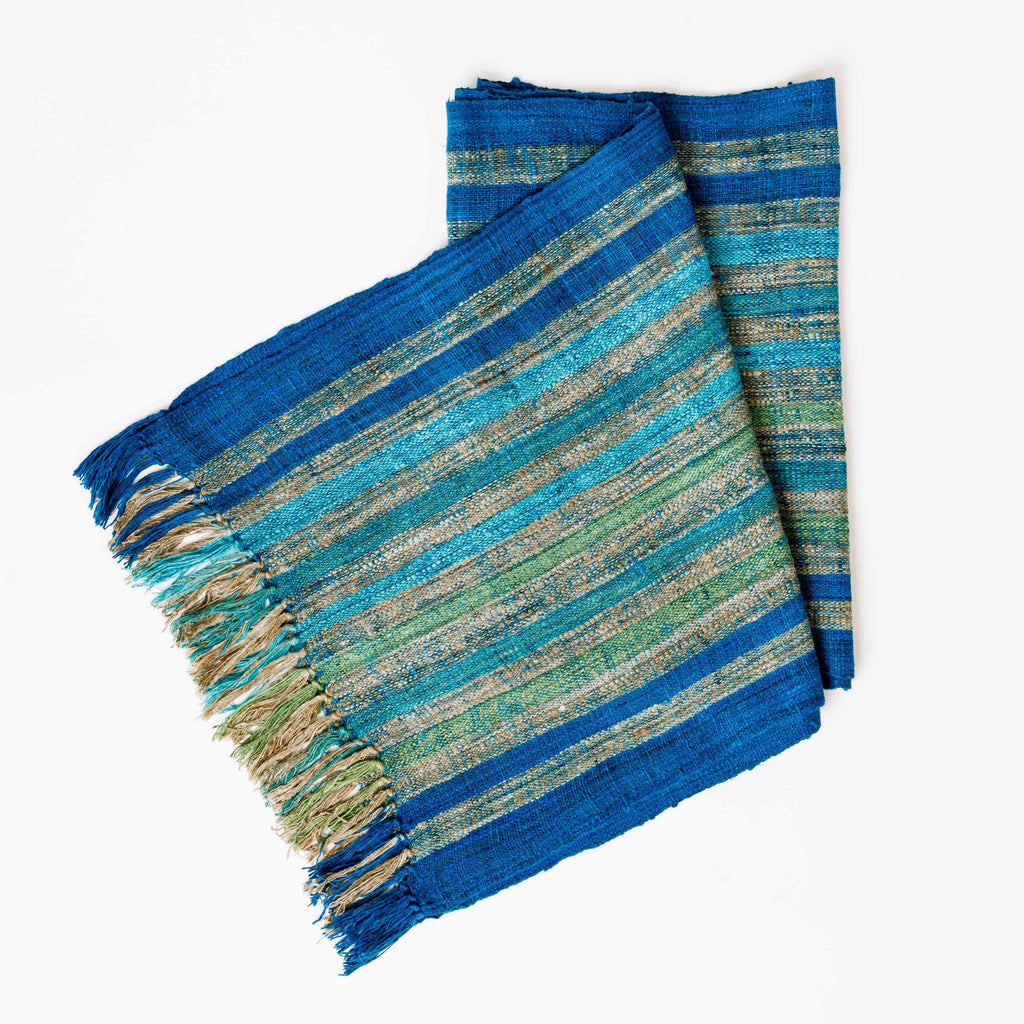 Raw wild silk handwoven scarf, Unisex, Men or Womens Scarf, Mediterranean Blue, Teal, Turquoise, Green, one of a kind unique, Fair Trade, Ecofriendly, Handmade in Madagascar