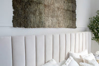 Ethically made fair trade naturally dyed Madagascar wild silk wall hanging wall art wall decor tapestry. Sage green, silver gray, linen-colored silk. Large headboard artwork 30"x60" or 39"x118".