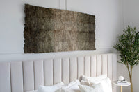 Ethically made fair trade naturally dyed Madagascar wild silk wall hanging wall art wall decor tapestry. Sage green, silver gray, linen-colored silk. Large headboard artwork 30"x60" or 39"x118".