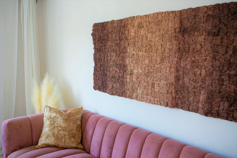 Naturally dyed organic fair trade ethically made handmade Madagascar wild silk large tapestry wall hanging wall art wall decor, rose gold brown reddish brown burgundy gradient 30"x60" or 1 meter x 3 meters