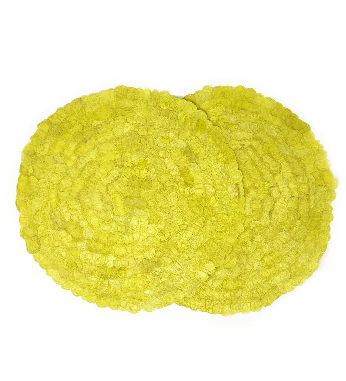 Handmade fair trade sustainably sourced ecofriendly Madagascar silk charger placemat, set of 2, table linens, chartreuse sunny yellow gold