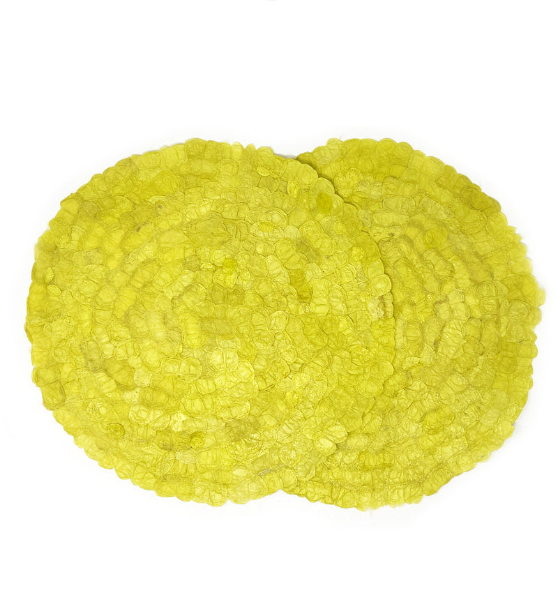 Handmade fair trade sustainably sourced ecofriendly Madagascar silk charger placemat, set of 2, table linens, chartreuse sunny yellow gold