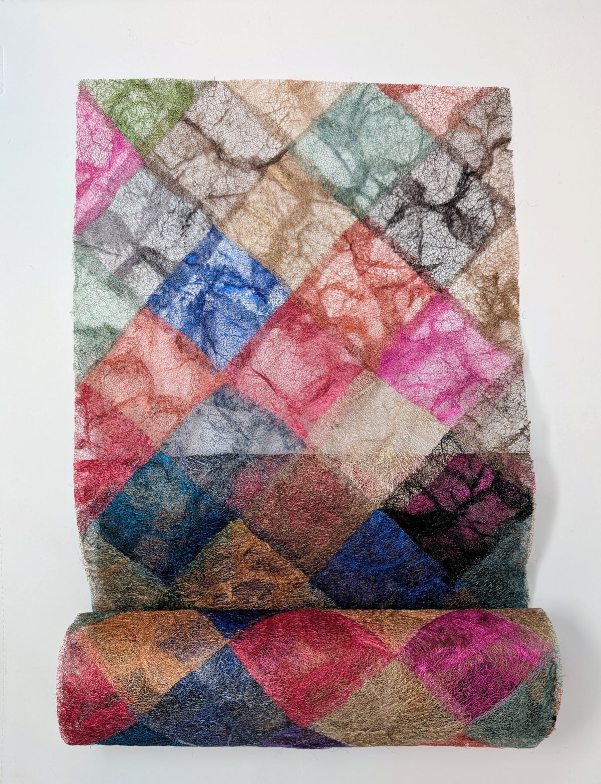 Wild Silk Table Runner- Diamond Jewel-Toned, Bright Colors, Fuschsia Blue Teal, Tan, Purple 14"x65" Fair Trade Handmade Eco-Friendly, Made in Madagascar