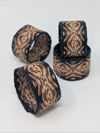 Handwoven raffia napkin ring set of 4, fair trade, wildlife friendly, ecofriendly, handmade, black brown and natural, home decor, table decor.