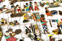 Handmade collage wall hanging artwork colorful village people, 24"x36" intricate detail, Madagascar cocoon silk and raffia, one of a kind original.