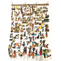 Handmade collage wall hanging artwork colorful village people, 24"x36" intricate detail, Madagascar cocoon silk and raffia, one of a kind original.