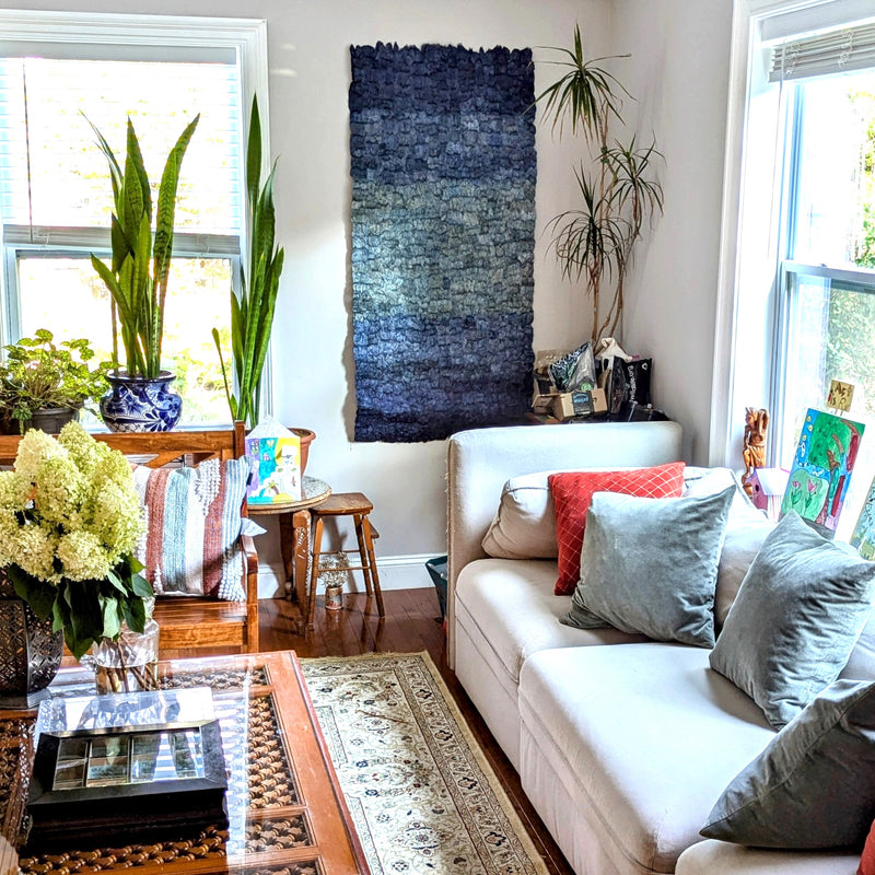 Tenture Murale Color Field en Soie Sauvage - Indigo