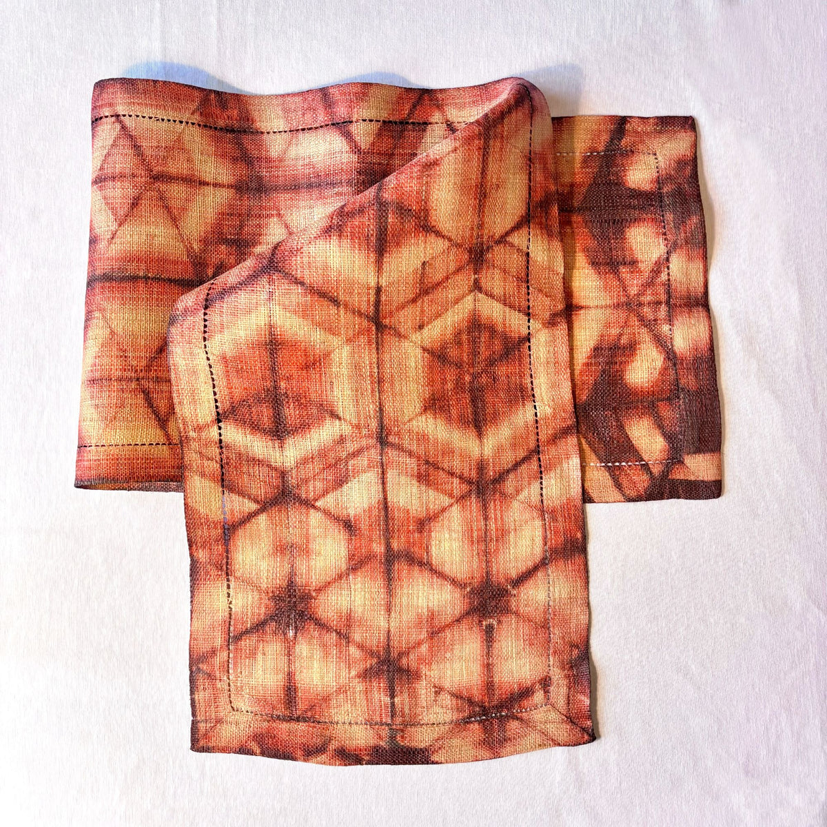 Raffia Shibori Table Runner - Turtle Pattern - Egyptian Red
