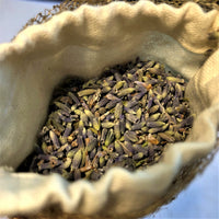 Handmade fair trade Madagascar wild silk lavender sachet with flower art collage, refillable, periwinkle flower design