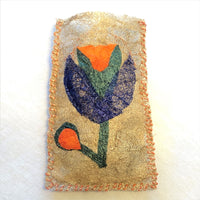 Handmade fair trade Madagascar wild silk lavender sachet with flower art collage, refillable, commelina dayflower gift