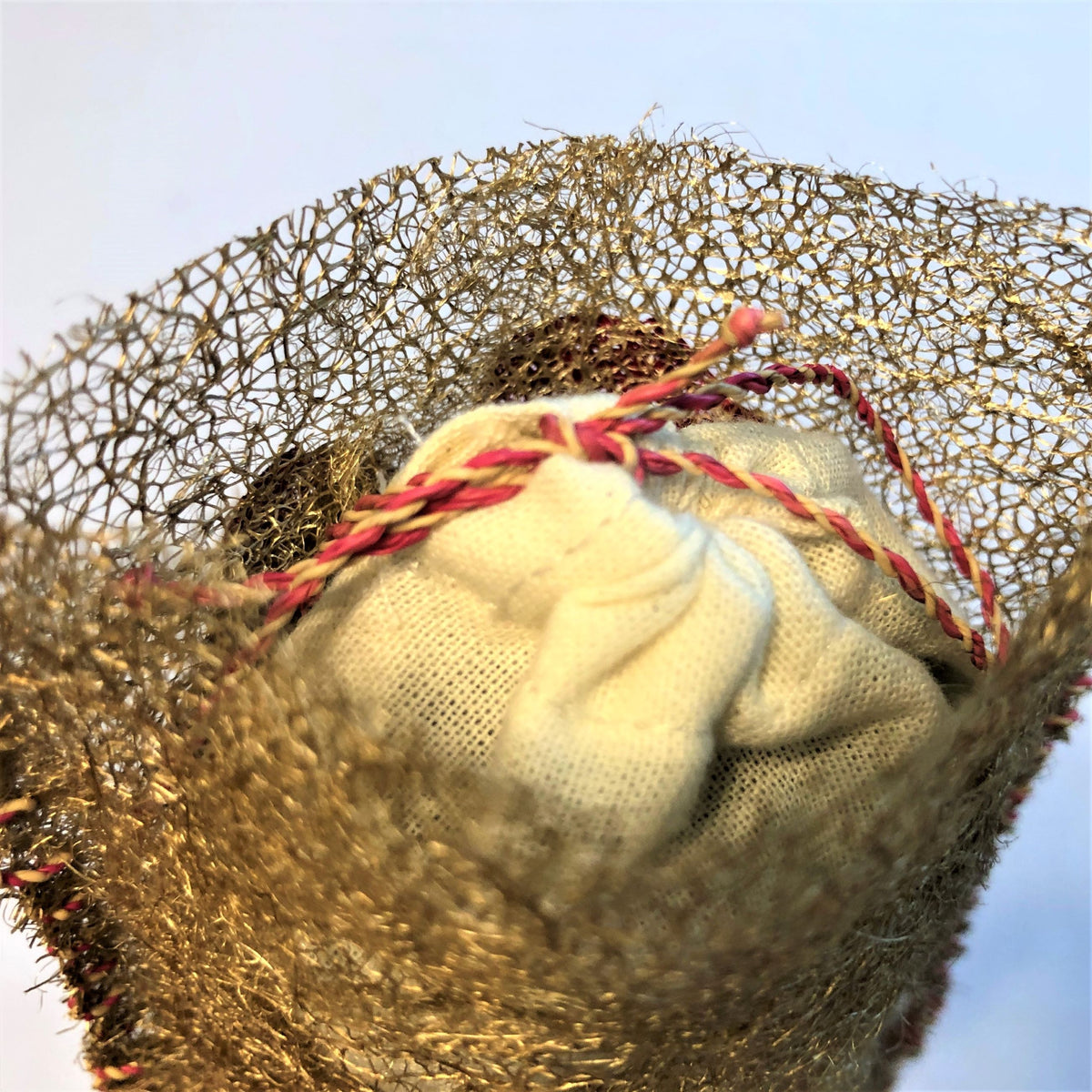 Handmade fair trade Madagascar wild silk lavender sachet with flower art collage, refillable, periwinkle flower design