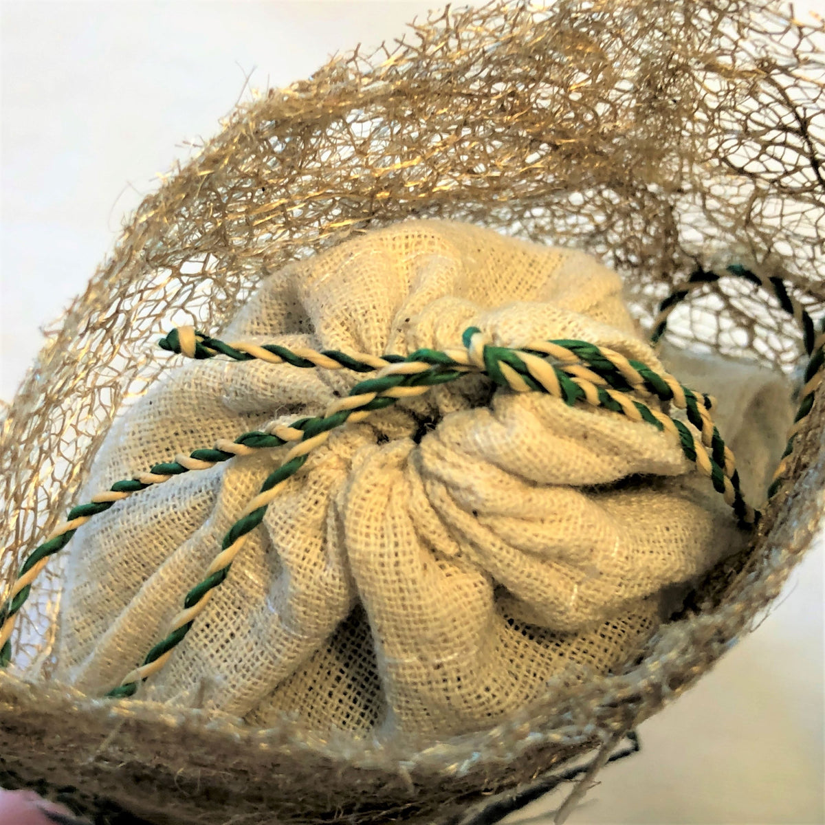 Handmade fair trade Madagascar wild silk lavender sachet with flower art collage, refillable, white orchid design