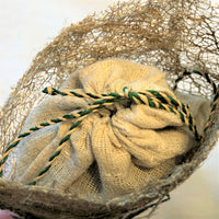 Handmade fair trade Madagascar wild silk lavender sachet with flower art collage, refillable, white orchid design