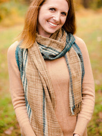 Blue, Teal, Turquoise, Natural, and White Wild Raw Silk Scarf. Fair Trade Silk for Men and Women.