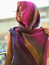 Handmade Madagascar wild raw silk scarf , Fuschia, Blue, Green, Purple, and Gold