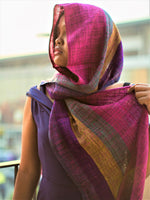 Handmade Madagascar wild raw silk scarf , Fuschia, Blue, Green, Purple, and Gold