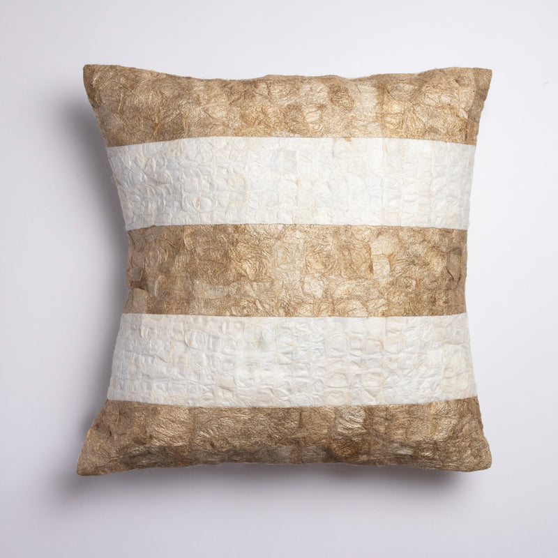 Undyed natural wild silk striped throw pillow cover handmade with mulberry silk and wild Madagascar silk 18"x18"