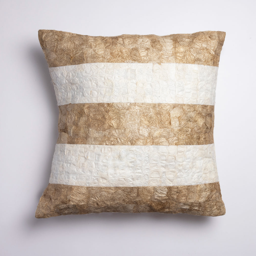 Undyed natural wild silk striped throw pillow cover handmade with mulberry silk and wild Madagascar silk 18"x18"
